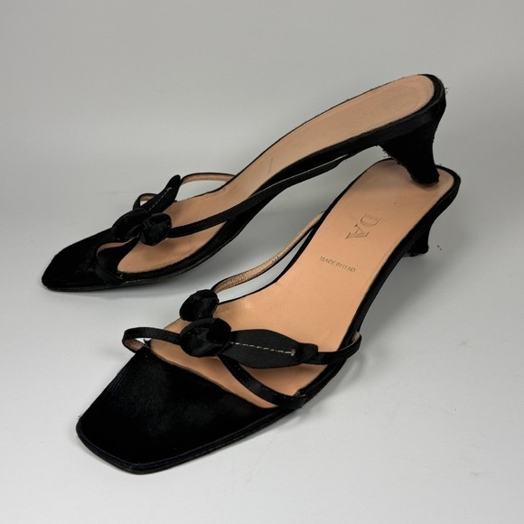 Prada Shoes - Prada Womens 39.5 Black Satin Strappy Kitten Heel Sandals Mules Y2K Italy
